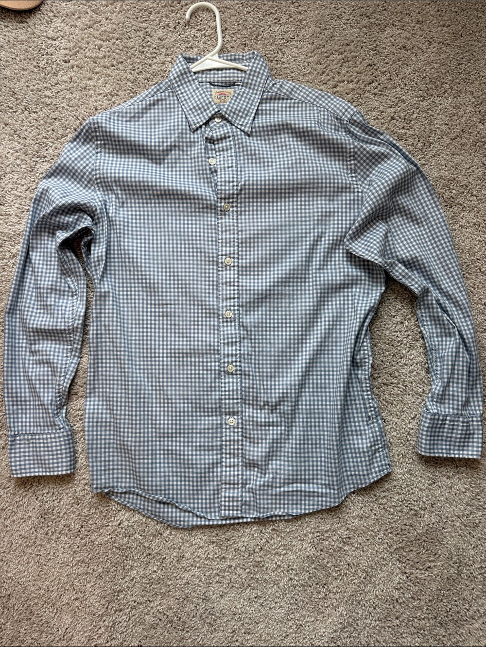 Faherty Light Blue Gingham Button-Up Dress Shirt